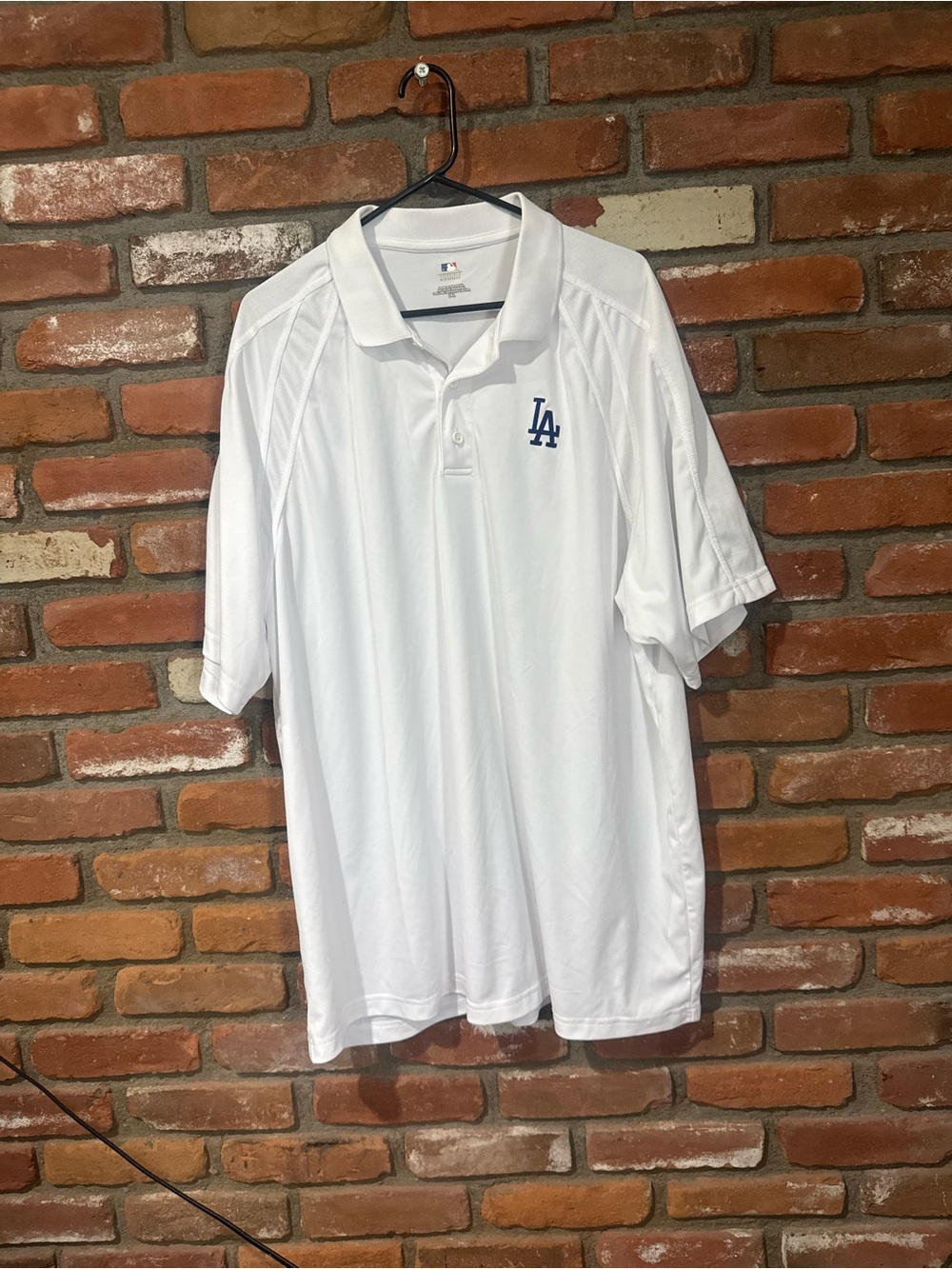 Majestic Men's White Polo with Blue LA Logo